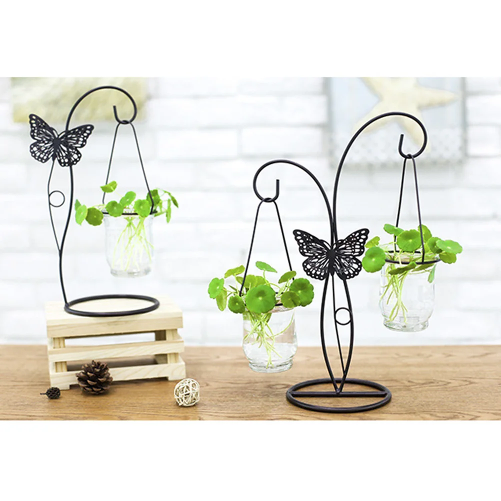 

1Pcs Hydroponic Container Plant Glass Bottle Iron Structure Simple Home Decor Hanging Vase Water Planting Flower Arrangement