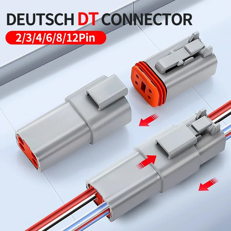 5 Sets Deutsch DT Connector 2 3 4 6 8 12 Pin Car Electric Plug Wire Harness Waterproof Male Female With Cable DT06-2S DT04-2P