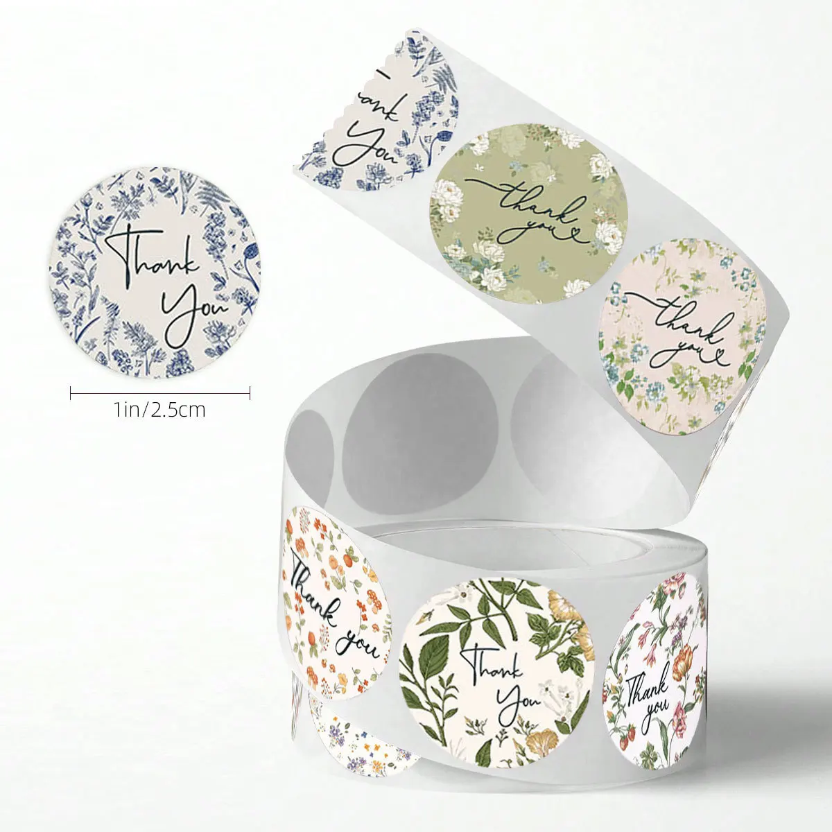 JCAC 500pcs/roll Ins Floral Thank You Seal Stickers, Self-Adhesive Dessert Cake Baking Wedding Favor Labels