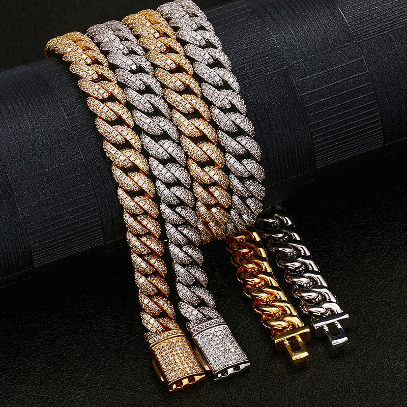 Wholesale Out Iced 10mm Silver VVS Moissanite Cuban Link Chain Hip Hop Lab Grown Moissanite Diamond Cuban Chain Necklace..