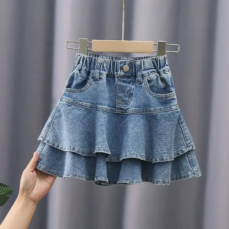 Girls Summer Stretch Denim Skirt Tween Tiered Skirt Casual Fashion Kids Clothing for Big Girls Party School Wear​