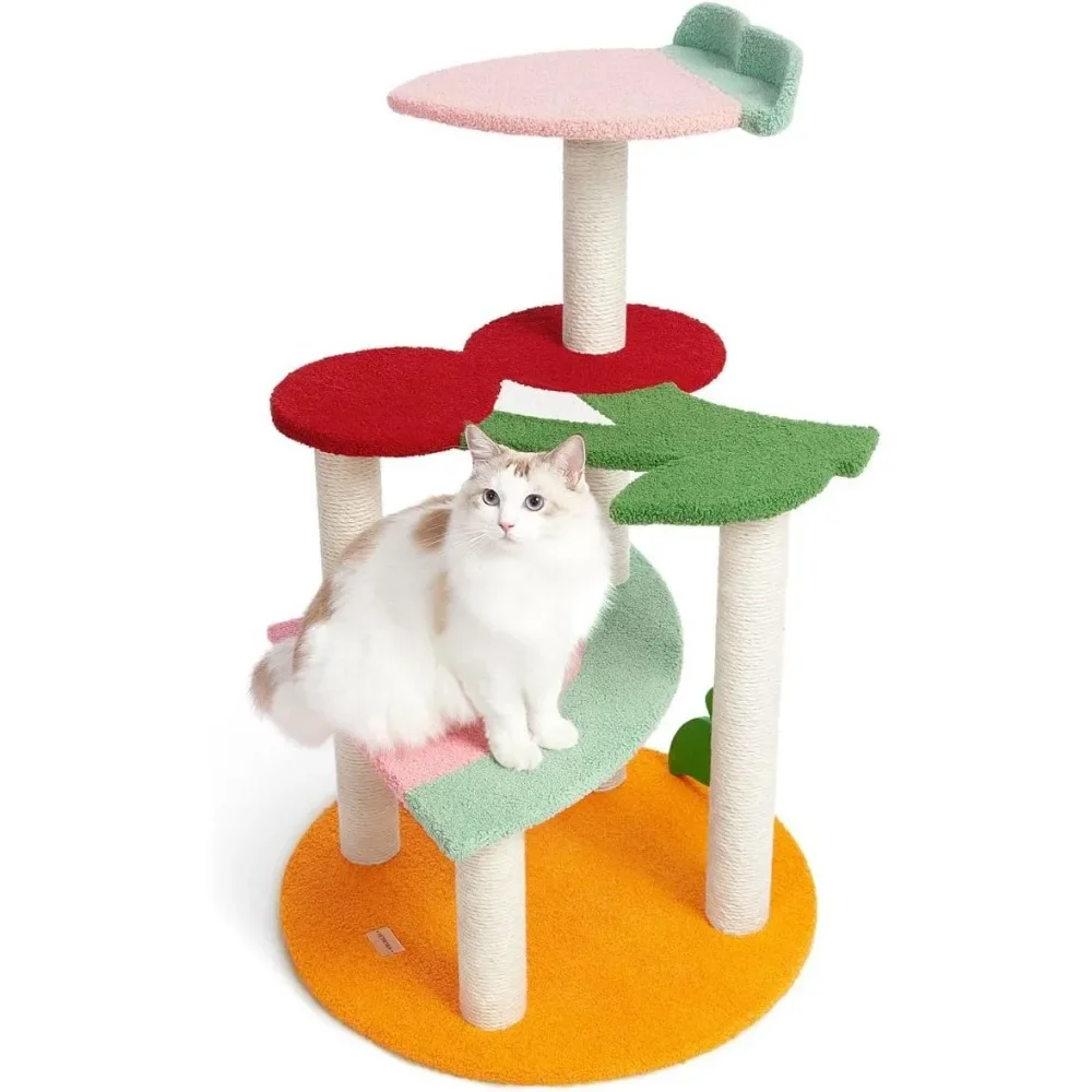 

Cat Tree Tower with Fruit-Shaped Platform and Sisal-Covered Scratching Posts, Cat Tree for Kittens, Pet Home, Free Shipping