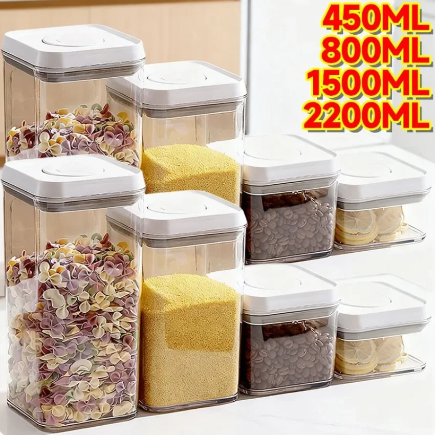 

Large Capacity Food Storage Container Push Button Seal Locks Moisture Proof Fresh Keeping Multi Purpose Grain Coffee Tea Pantry