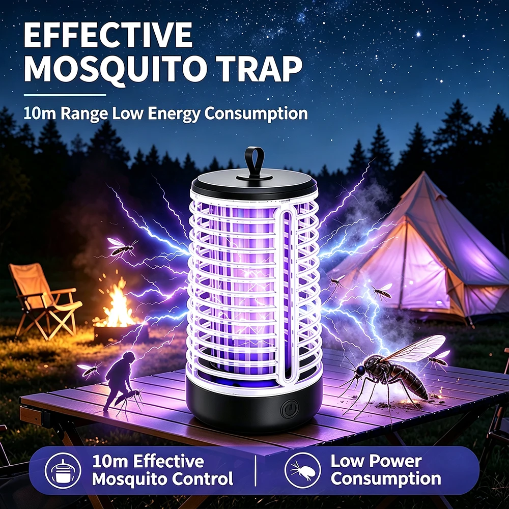 Portable Electric Bug Zapper UV Light Mosquito Killer Lamp Quiet Insect Repellent Light For Home Indoor And Outdoor
