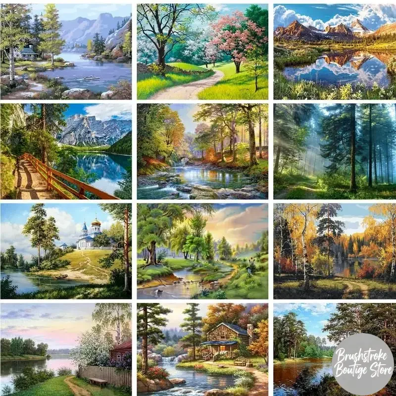 إطار الطلاء بالأرقام المناظر الطبيعية الاكريليك رسم لوحة زيتية قماشية بالأرقام الجبال مشهد للبالغين ديكور المنزل