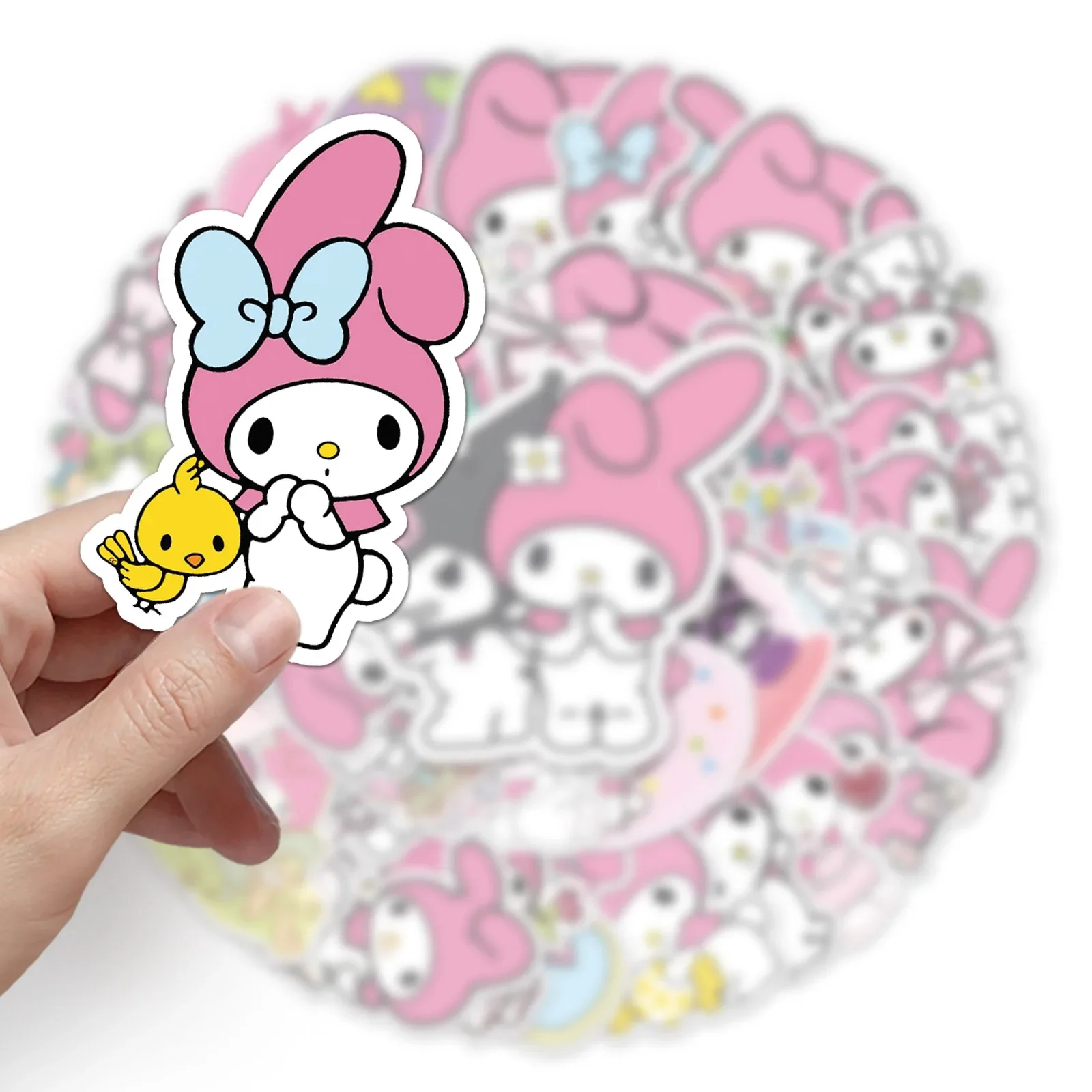 

50 шт. наклеек Sanrio Melody, милые мультяшные стикеры для самостоятельного оформления телефона, ноутбука, водонепроницаемые, для багажа, скейтборда, граффити, забавные подарки для детей