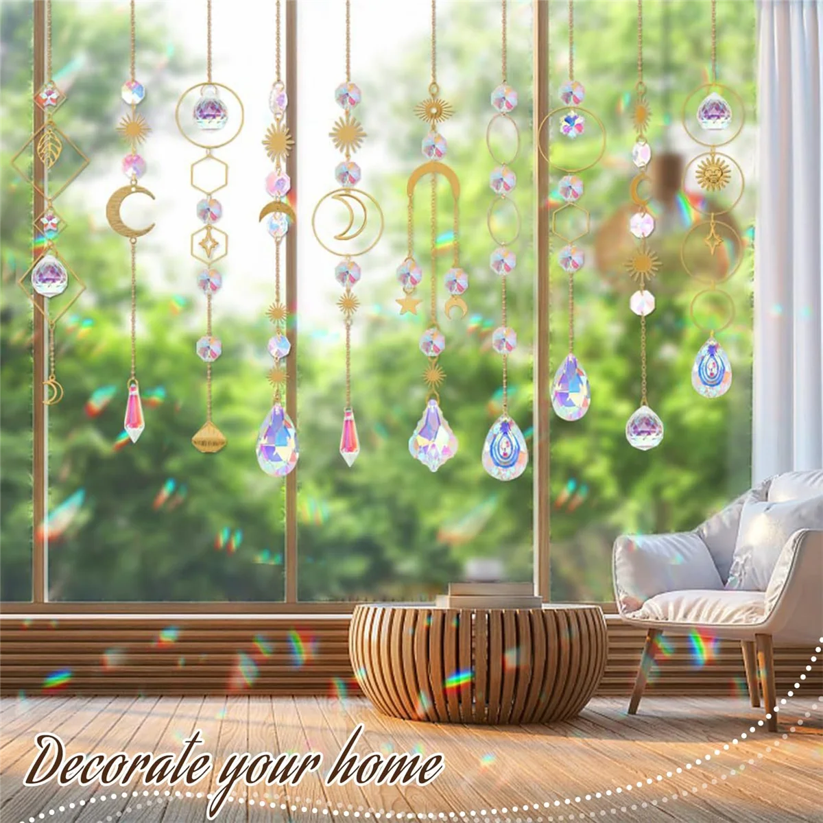 200 Pcs Crystal Suncatcher,Sun Catchers with Crystals,CAU30t Kits for Adults, with Rainbow Maker, Prism, Pendants GoldJADD