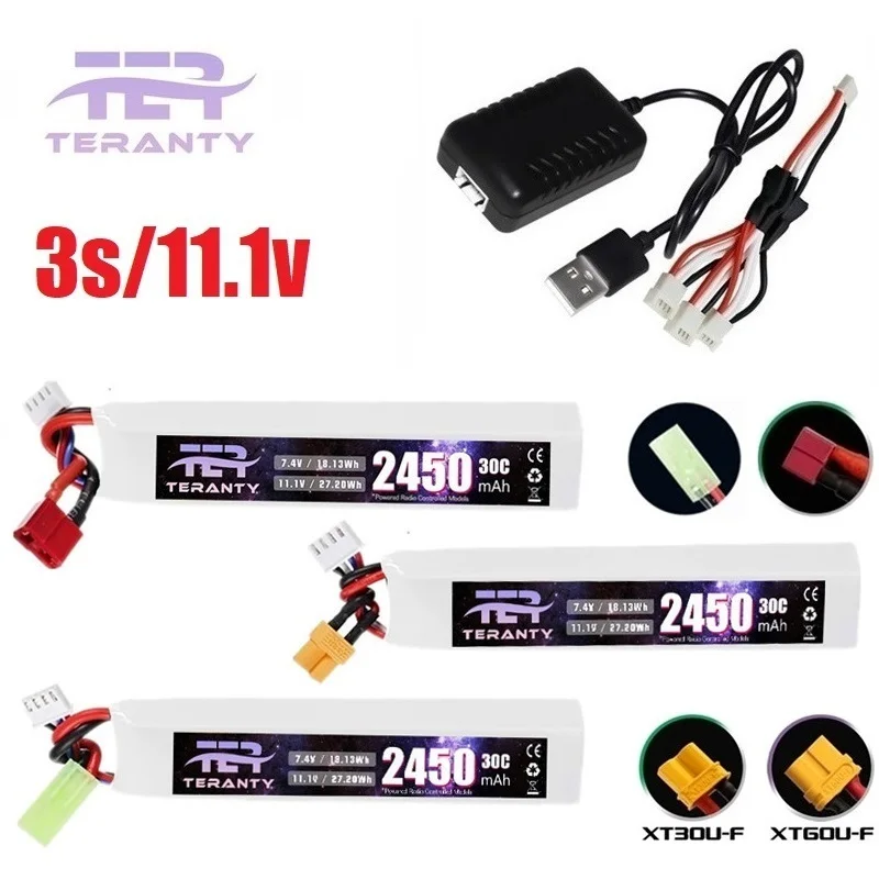 Do pistoletu na wodę 11.1V 3S 2450mAh 30C bateria LiPo + ładowarka XT60 Tamiya/dziekan Airsoft BB pistolet pneumatyczny części pistoletu zabawki