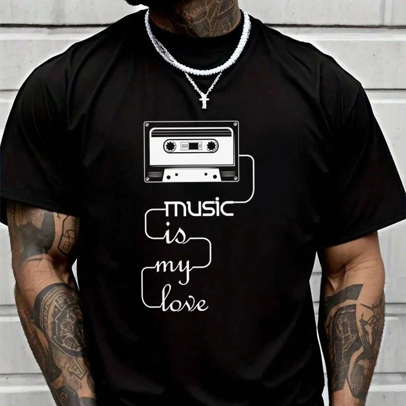 Music Is My Love Creative Print T Shirt Summer Short-sleeved Casual Tee Men Women Streetwear Loose T-shirt