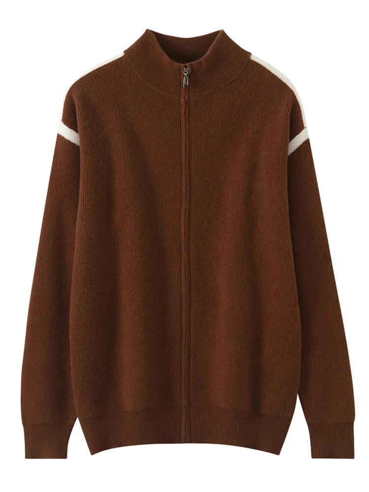 

Мягкий мужской кардиган из 100% мериносовой шерсти, свитер с полувысоким воротником, вязаный кашемировый свитер с длинными рукавами на молнии, одежда для отдыха, деловой топ