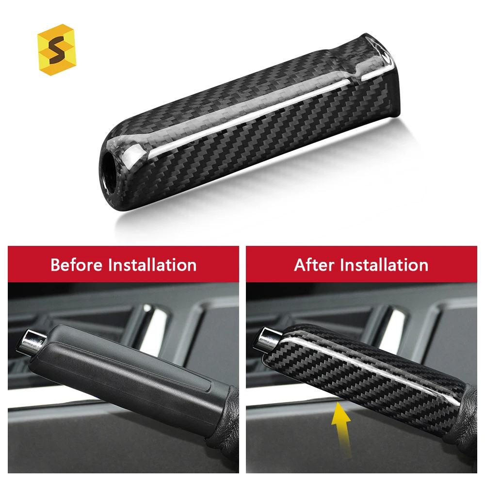 Shasha Carbon Fiber Real Car Interior Cover Handbrake Auto Accessories for Ford Mustang 2010 2011 2012 2013 2014