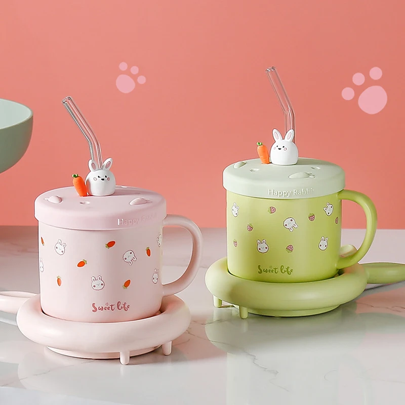 55℃ Rabbit Coffee Mug Heating Pad Cup Warmer Constant Temperature Coaster Electric Mug Mat Milk Tea Water Heater Gift Set