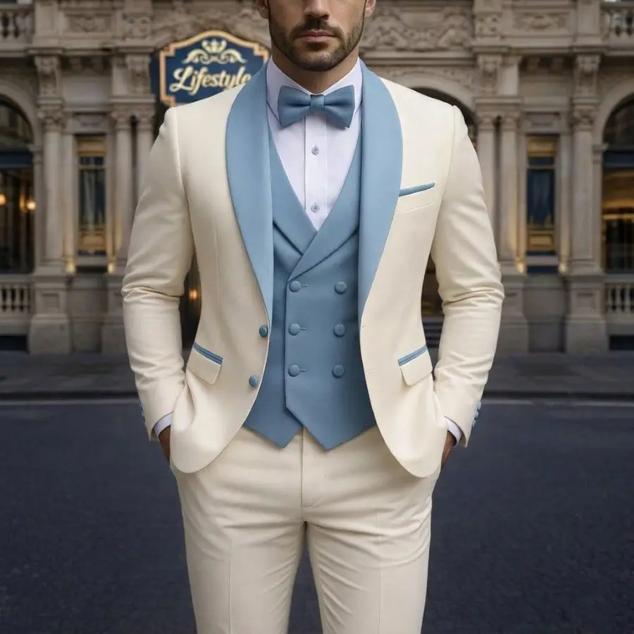 

Slim Fit Wedding Tuxedo for Man 3 Pieces Men Suits for Prom Party Blazer Vest Pants Set Formal Groom Outfit New Arrival 2026