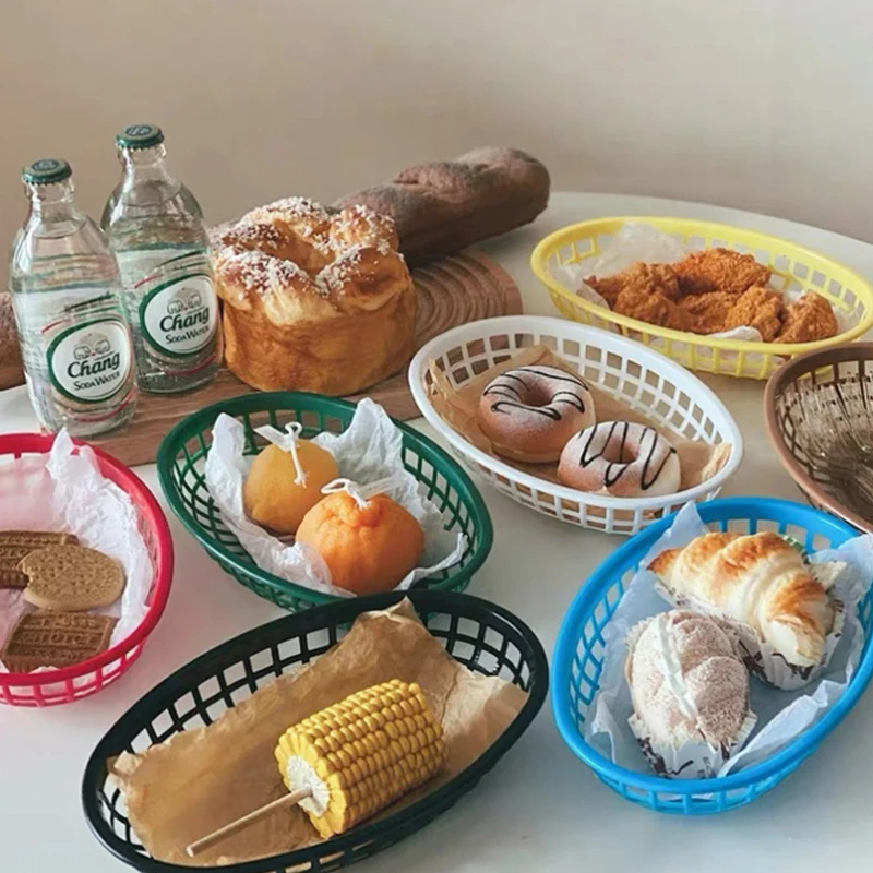 Plastic Platter Oval Food Basket Kitchen Desktop Storage Basket Hot Dog Serving Plate Restaurant Fast Food Tray Photo Prop Decor