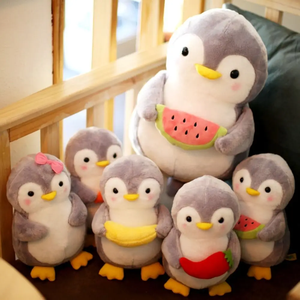 Animal Doll Holding Fruits Penguin Soft Pillow Soft Stuffed Penguin Plush Toy Cartoon 25cm Penguin Stuffed Dolls Birthday Gift