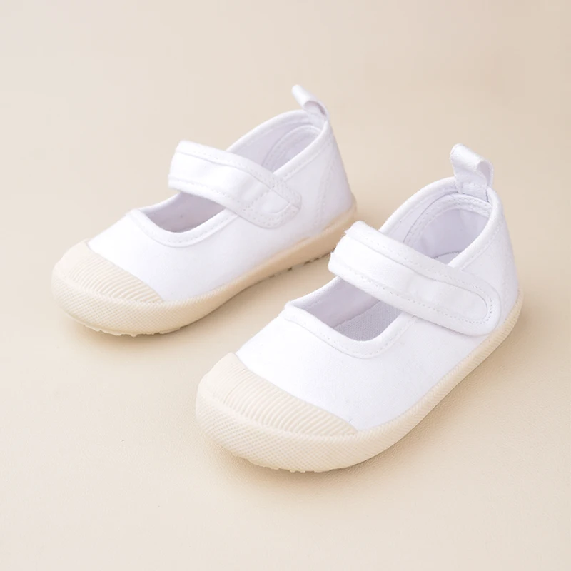 Little Girls\' Spring Outdoor Blank White Canvas Sneakers Toddlers Comfortable Non-Slip Slip-on Casual Walking Shoes EY8280J