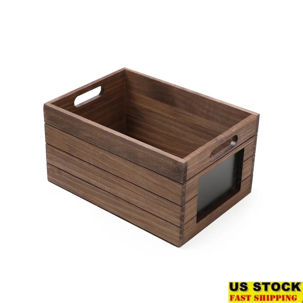 صندوق تخزين خشبي مع ملصق سبورة منظم تخزين ديكور، صندوق متعدد الوظائف مع مقابض مقطوعة للمنزل المثالي #1