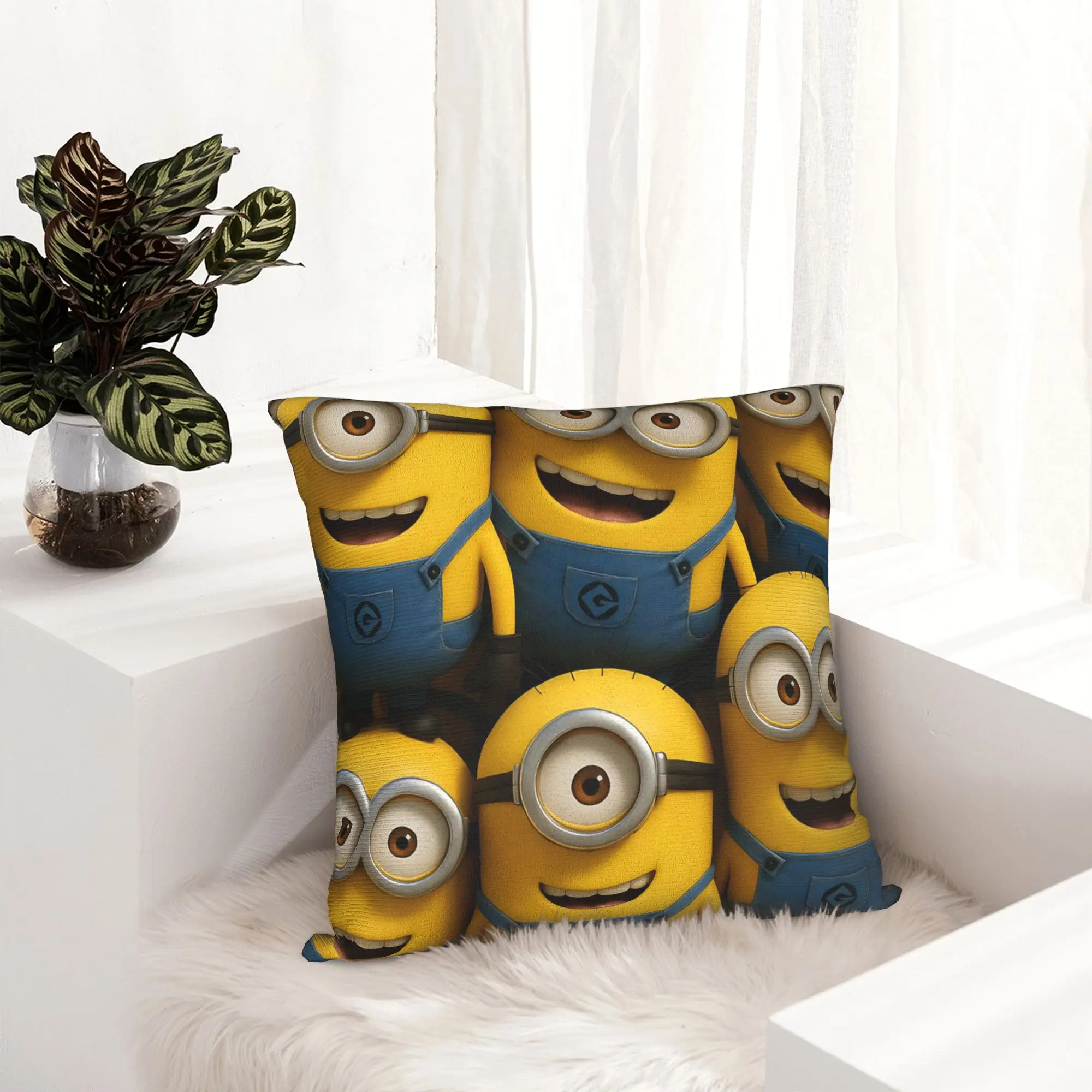 M-Minions-s Funny Cartoon Cute Pillowcase Double-sided Printing Fabric Cushion Cover Gift Pillow Case Cover Home Square 40X40cm