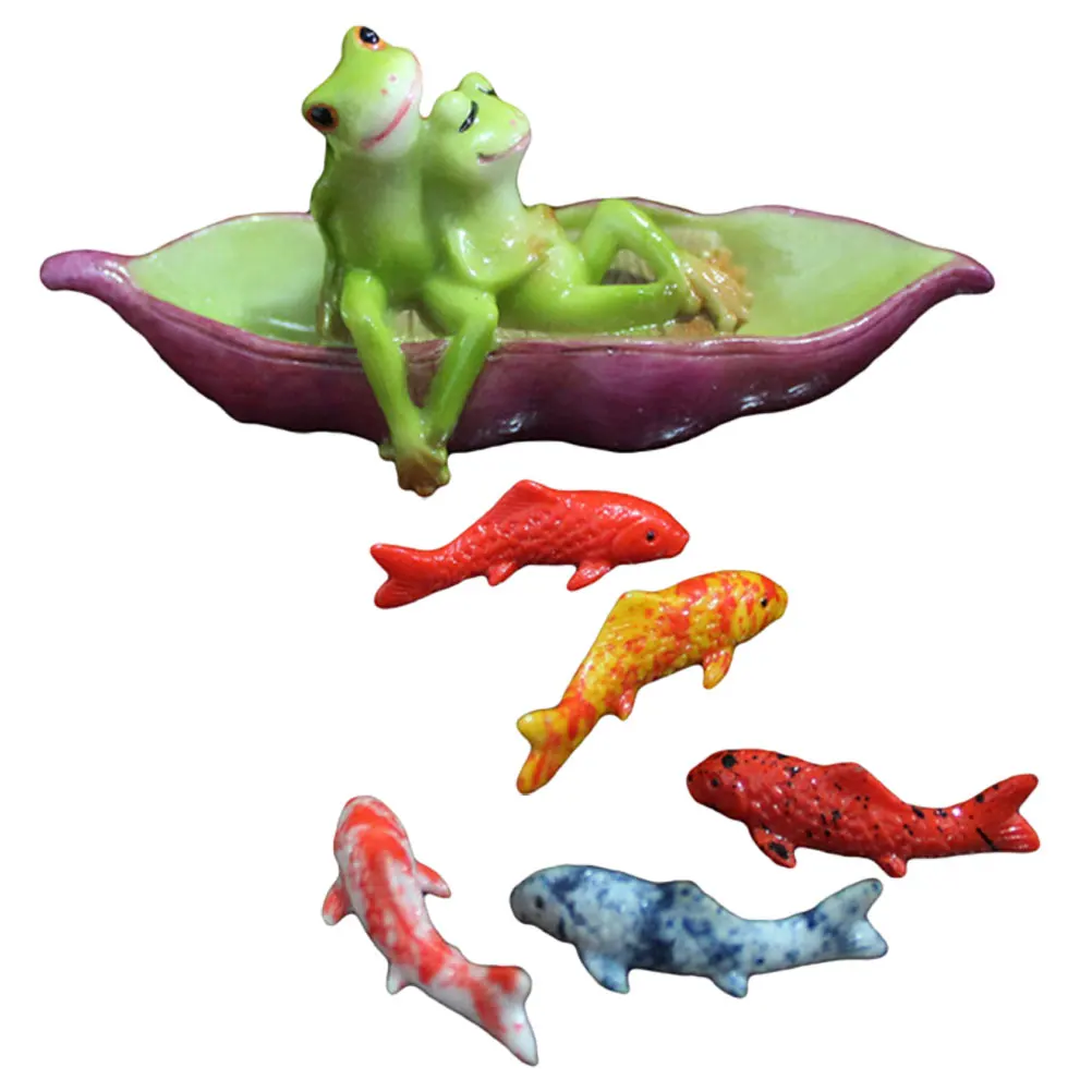 

1 set 1 Set Frog Garden Decor Small Desktop Fish Figures Statues For Home Office Car Ornament Gift Fish Garden Sculptures