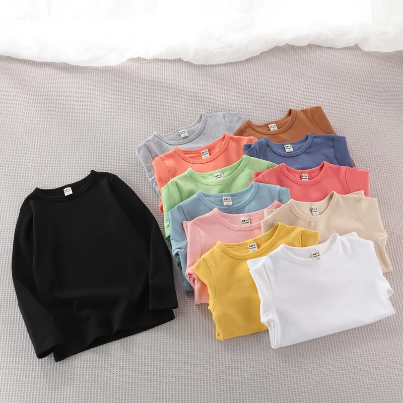 Children's Bottom Coat Autumn Clothes Boys and Girls' Round Neck Top Children's White Long Sleeve T-shirt