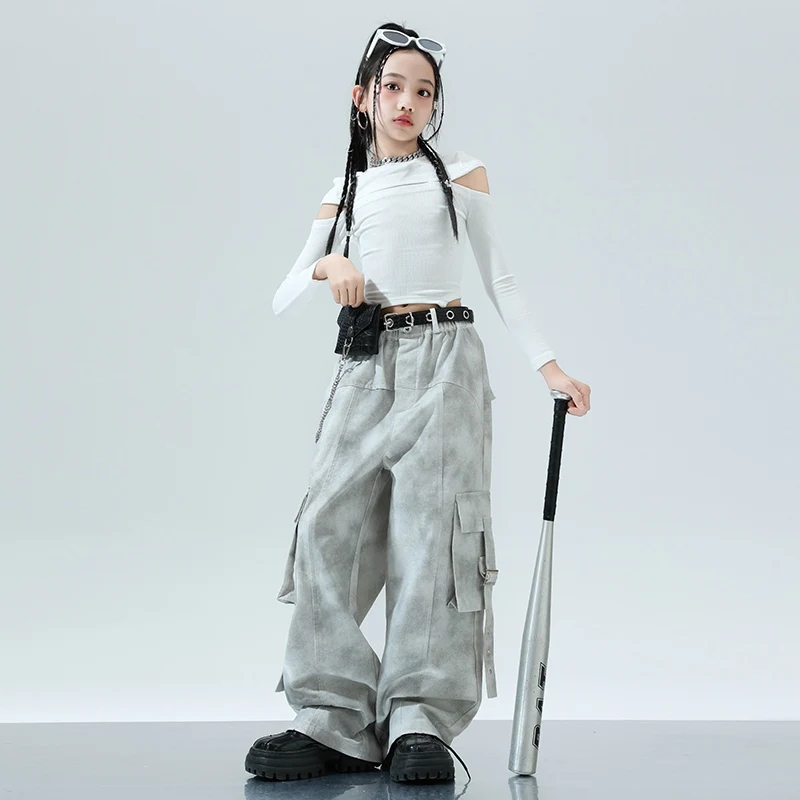 Ragazze Jazz Dance Abbigliamento per bambini Crop Top Pantaloni cargo Abiti Abito hip-hop Abiti da ballo di strada Sfilata di sfilate Costumi DQL9607