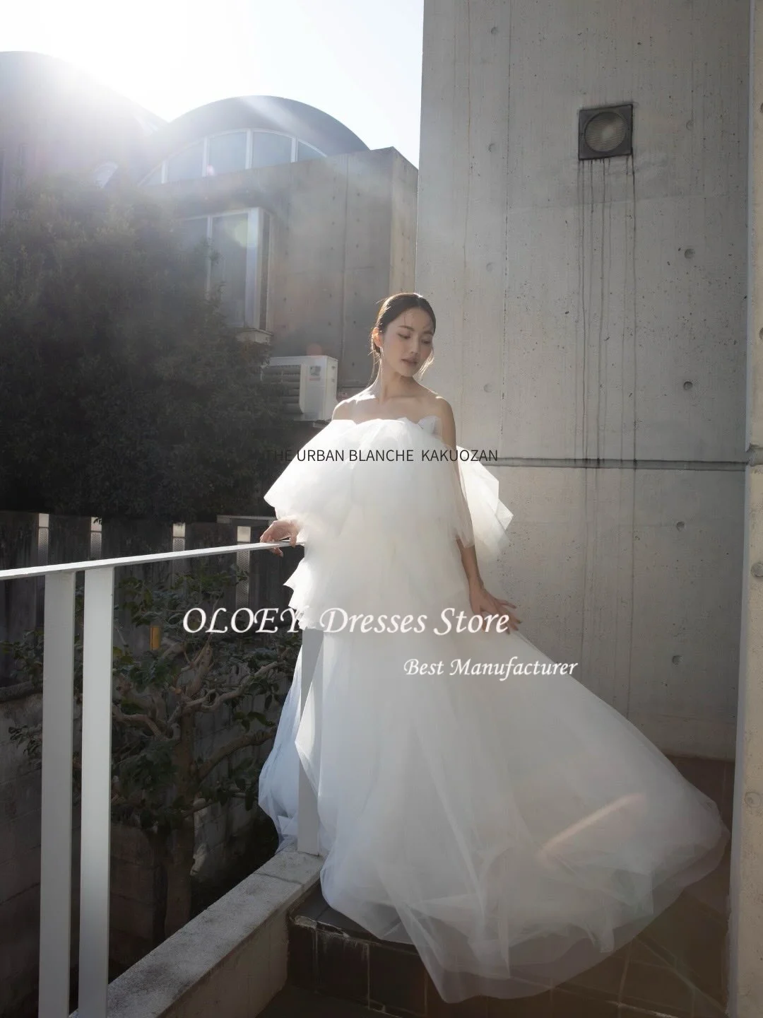 OLOEY 2026 New Elegant White Tulle Tiered Korean Strapless Wedding 
