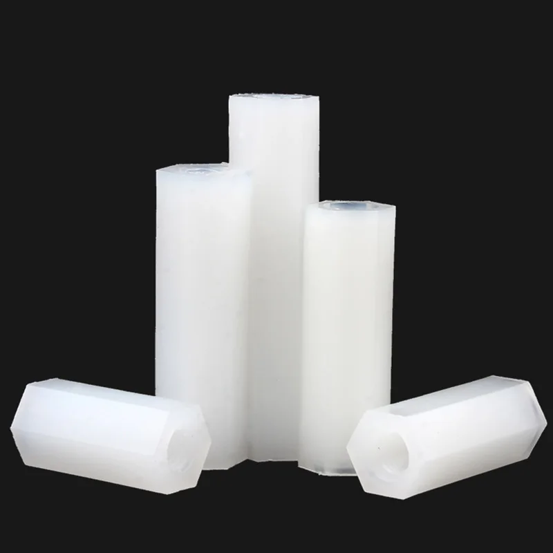 M2 M2.5 M3 M4 M5 Distanziatore in nylon esagonale Palo distanziatore a testa piatta Doppio passaggio Colonna di supporto isolata in plastica di nylon Scheda PC Perno distanziatore