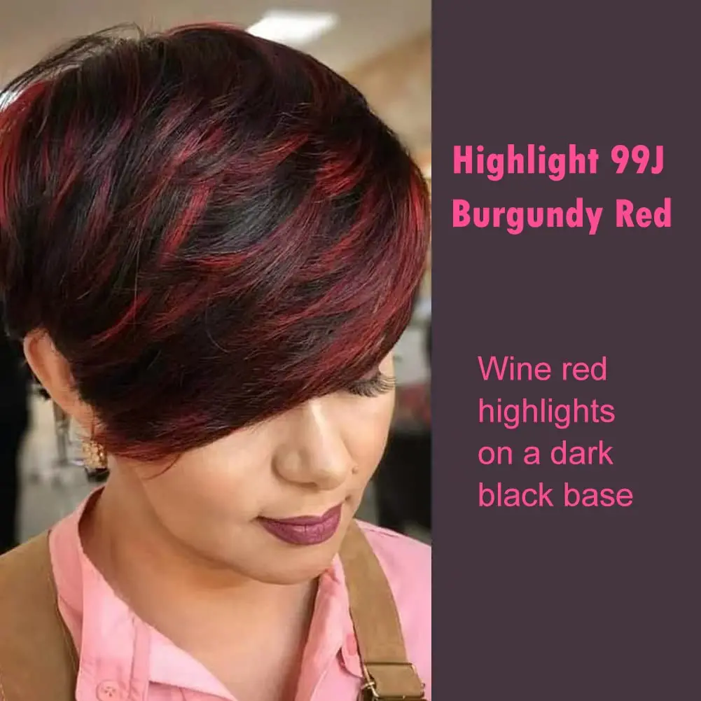 Pixie Cut Wig for Black Women Short Cut Wig Black Mixed With Red Curly Wigs Natural Black Mixed Red Pixie Cut Wig Synthetic Shor