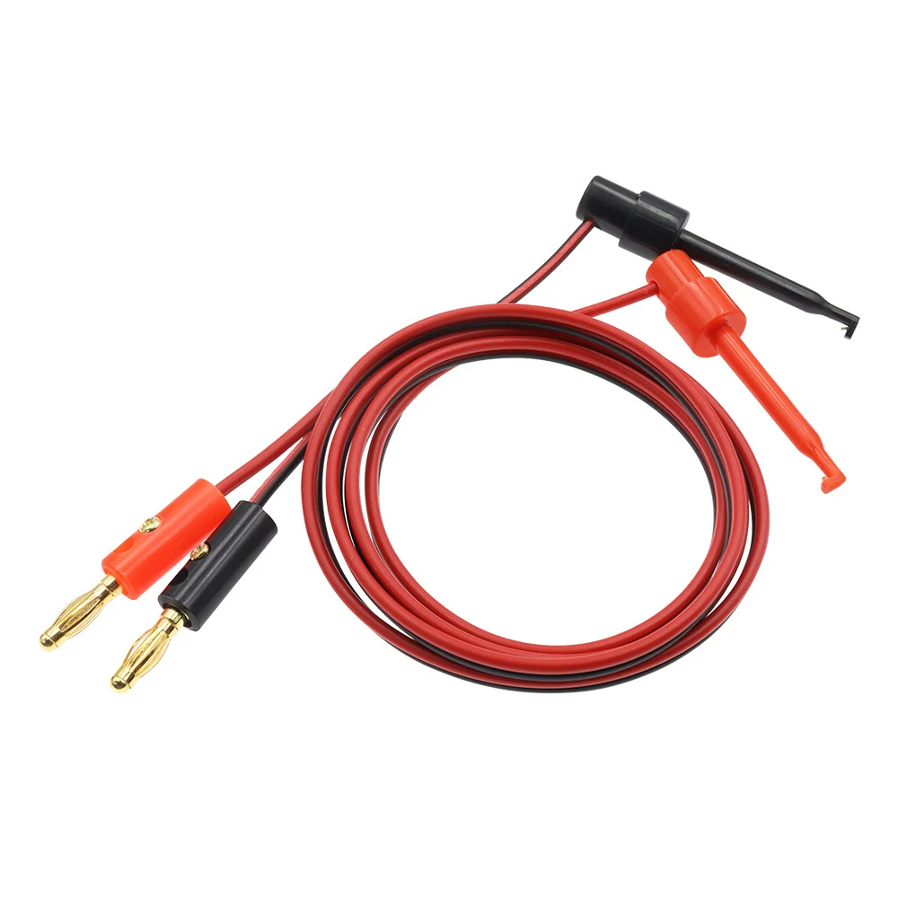 1 Pair 1M 4mm Banana Plug to Electric Hook Clip Test Cable Gold Plated for Multimeter Test Leads Wire Connector Red Black Banana