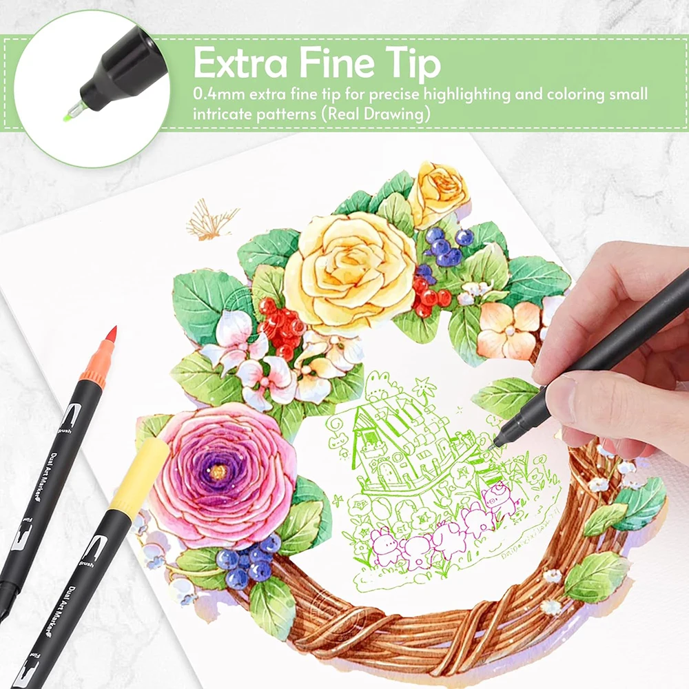 100-Farben-Pinsel-Markierungsstifte-Set mit zwei Spitzen, Aquarell, FineLiner, Manga für Kunstbedarf, Zeichnen, Schreibwaren, Kalligraphie, Malen – Detail 2
