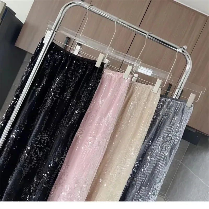 Fashion Senior Sense Heavy Industry Sequin Dress Female's Fall  Medium And Long Meat Shading Thin Fishtail Skirt Women Clothes