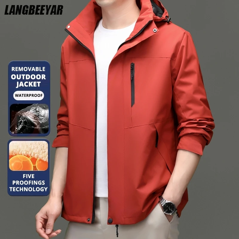 

Top Grade 3-in-1 Interchange Jacket Waterproof Breathable Men Casual Sport Outdoor Hooded Soft Shell Windbreaker Coats Outwear