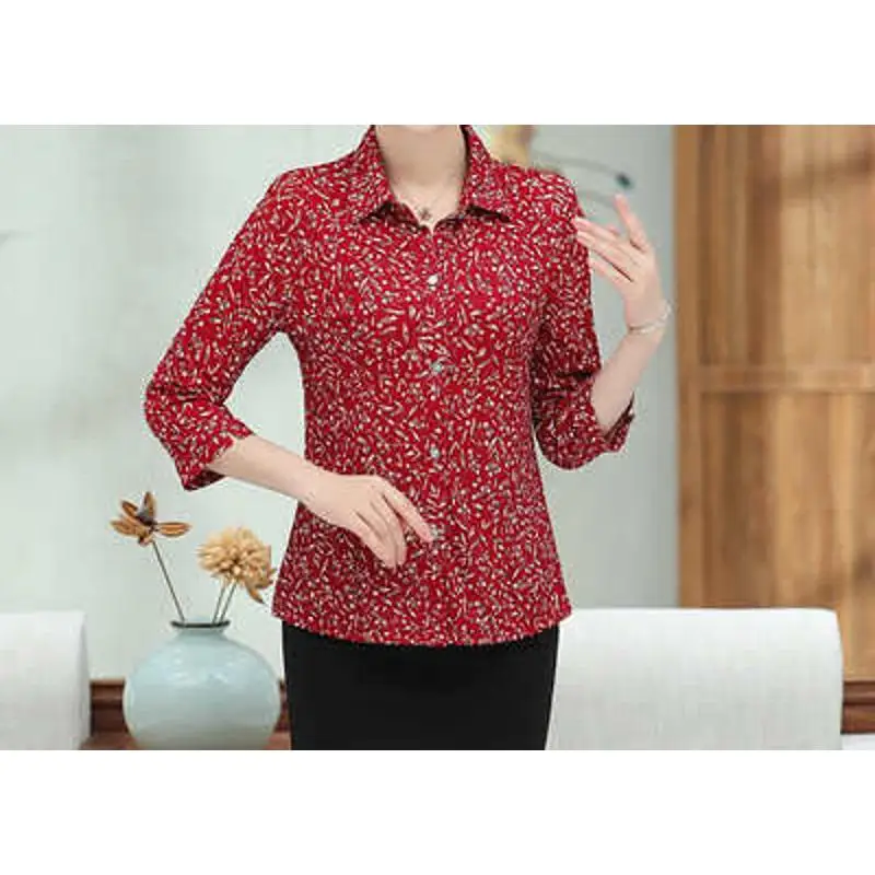 

Women's V-ne Long Sve Printed irt Casual Slim Fit Ry Cotton Warm Summer Faion Ladies' Premium Quali Blouse