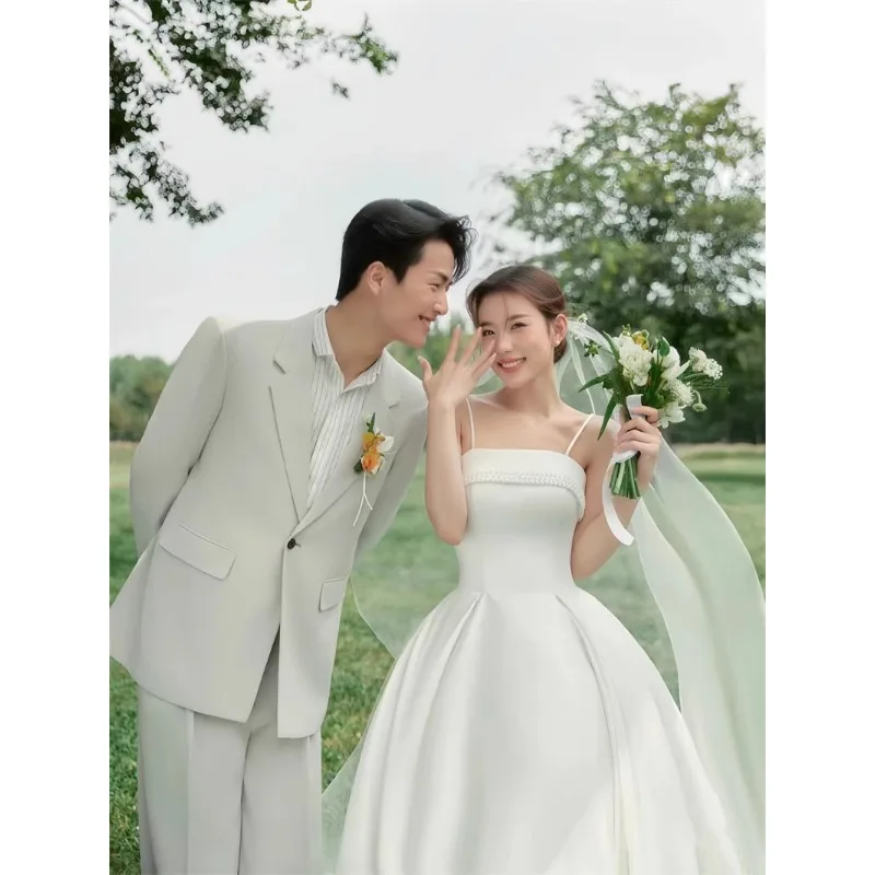 GIYSILE 2025 nouvelle robe de mariée en Satin blanc jupe moelleuse fronde robe formelle femmes robes de soirée élégantes Simple mode a-ligne