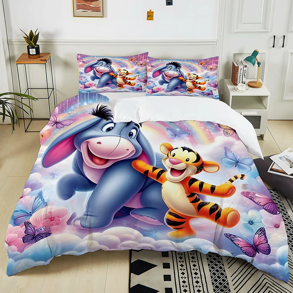 Winnie The Pooh Eeyore Printed Bedding Set 3PC 1 Duvet Cover 2 Pillowcases Adult and Children Warm Soft Bedding Set Luxury Gift