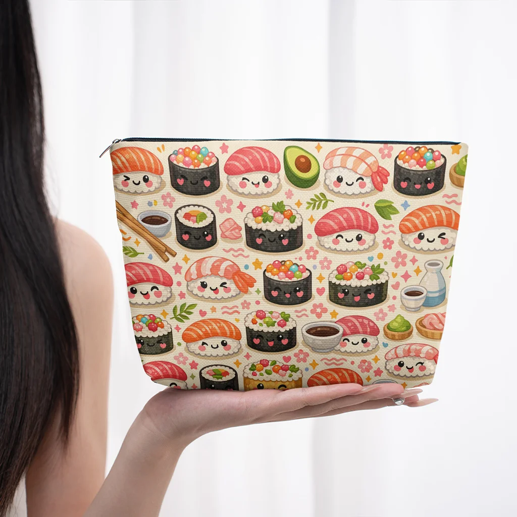 1 Piece Sushi Cartoon Expression Makeup Bag - Multifunctional Zipper Bag for Women, Jewelry Storage Bag, Perfect Travel Zipper Storage Bag, Fun Birthday Gift