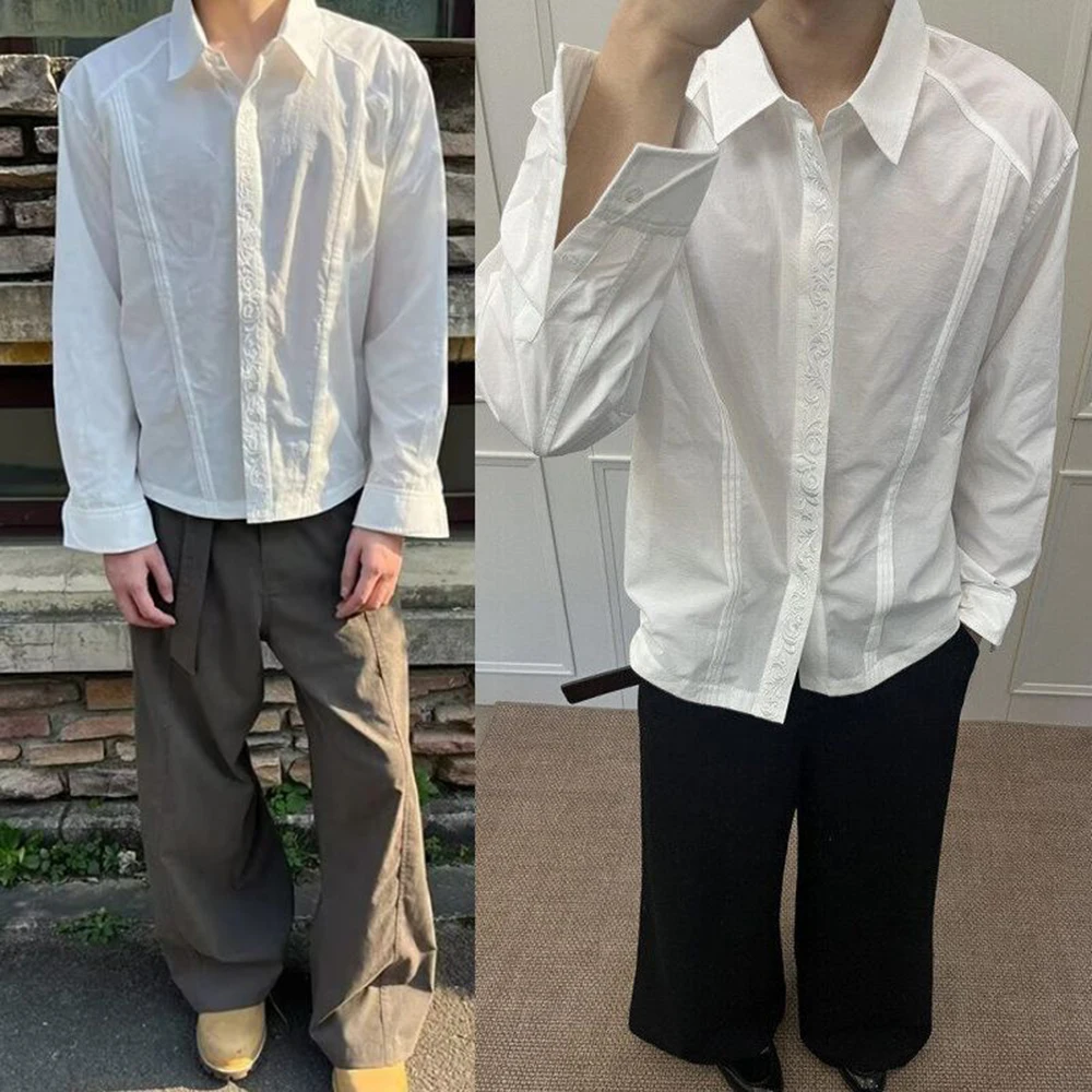

Summer Men's Solid Color Embroidered Long-Sleeved Shirt Chinese Retro Fashion Trend Leisure Loose Breathable Niche Men's Tops