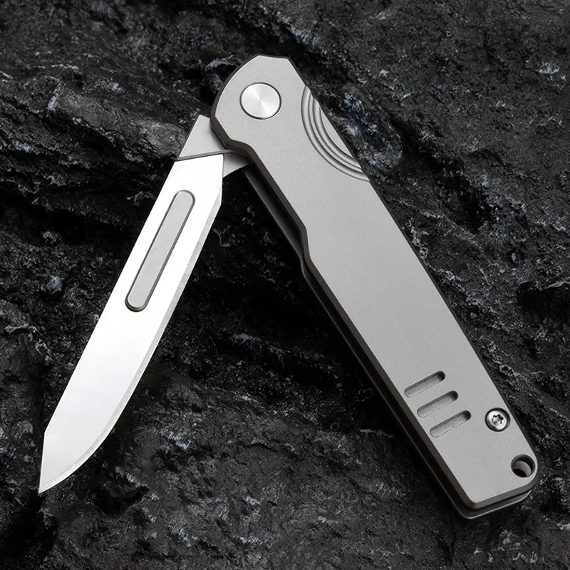 NO.60 Blade Titanium Quick Open Folding Knife Self-defense Camping Hunting Survival Tool EDC Pocket Scalpel Knife Gift 10 Blade