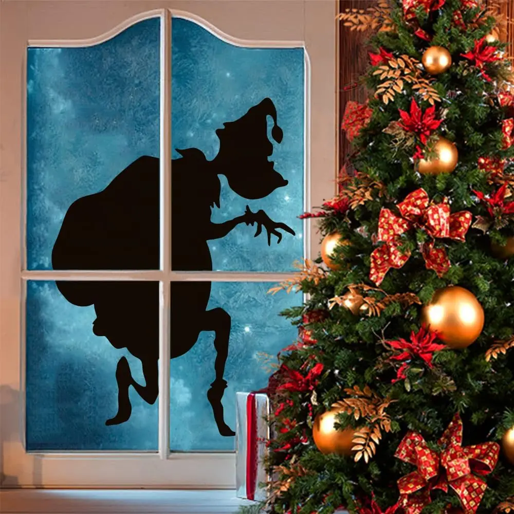 Christmas Window Cling Grinch Wall Stcikers Funny Door Sticker Christmas Movie Cute Xmas Decals Decor Vinyl Removable Wall Art