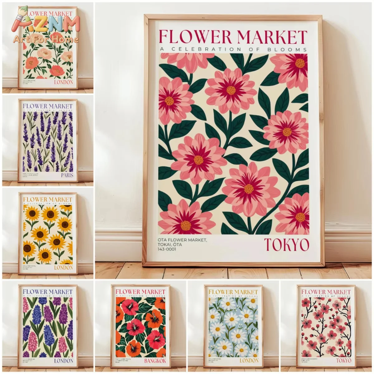 Nordic Art Floral  Abstract Flower Market Plant Exhibition Posters and Prints Canvas Print Wall Art Painting Home Room Decor