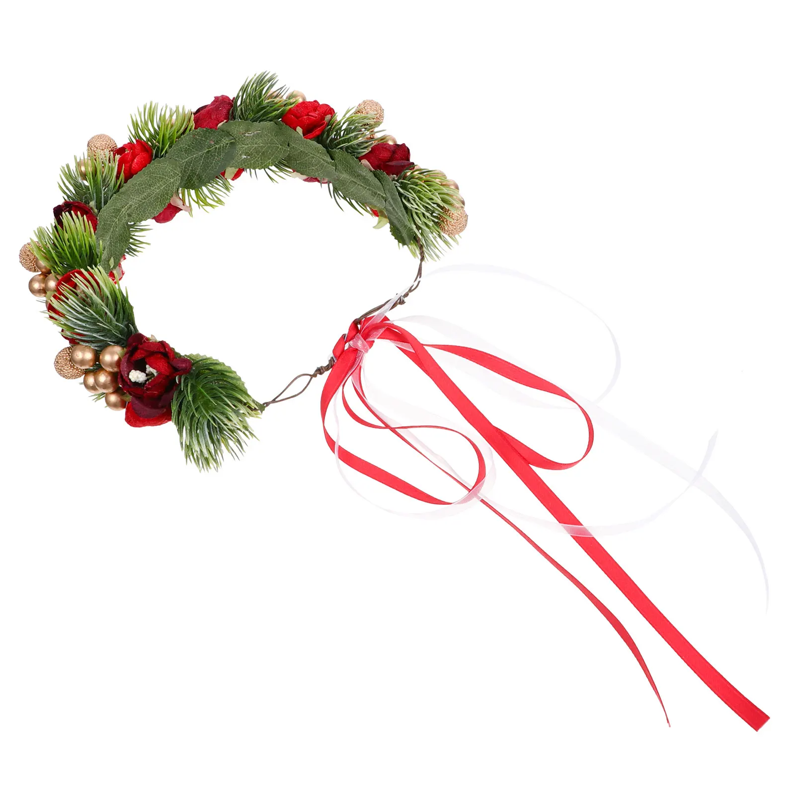 

Festive Xmas Wreath Hairband Bells Pine Cones Garland Headdress For Women Party Costume Photo Prop Hair Accessory