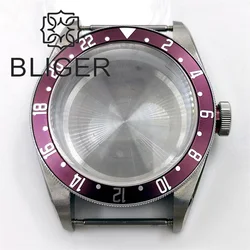 BLIGER 41mm Silver Sterile Watch Case Sapphire Glass With Vintage Blue Red Black Insert Fit NH34 NH35 NH36 ETA PT5000 Movement