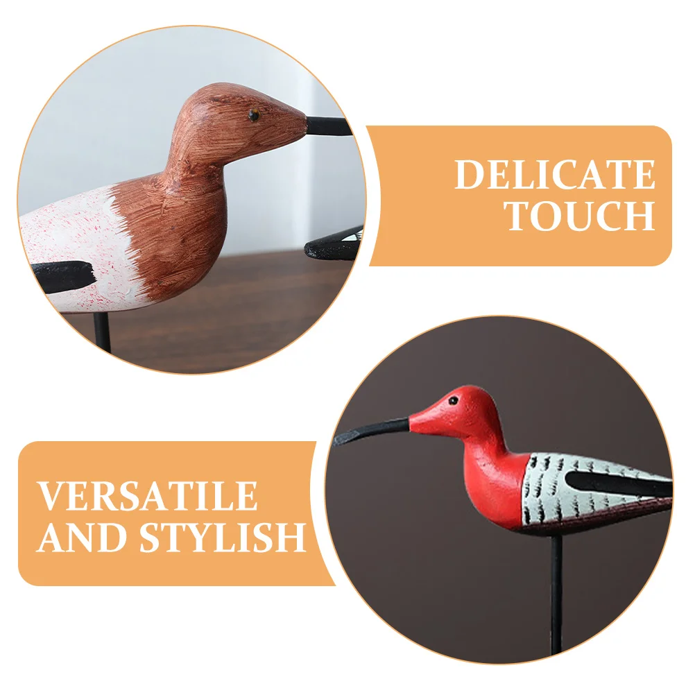 

2Pcs Long-Beaked Bird Statues Wooden Hand-Painted Crane Figure Coastal Summer Ocean Table Seaside Beach House Decoration