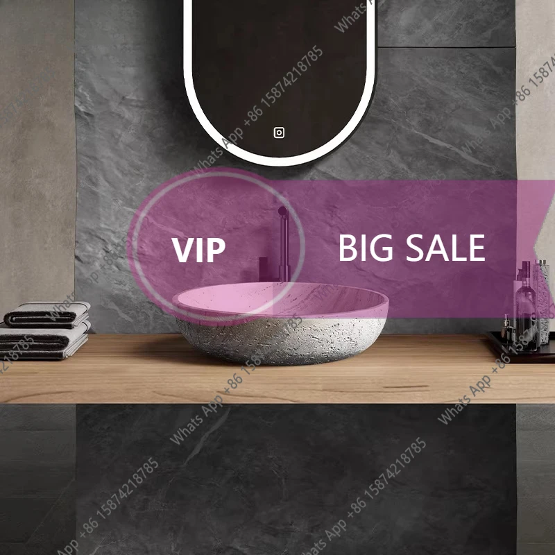 

Nc Medieval style table basin, high-end art bowl-shaped wash basin, creative travertine wash basin