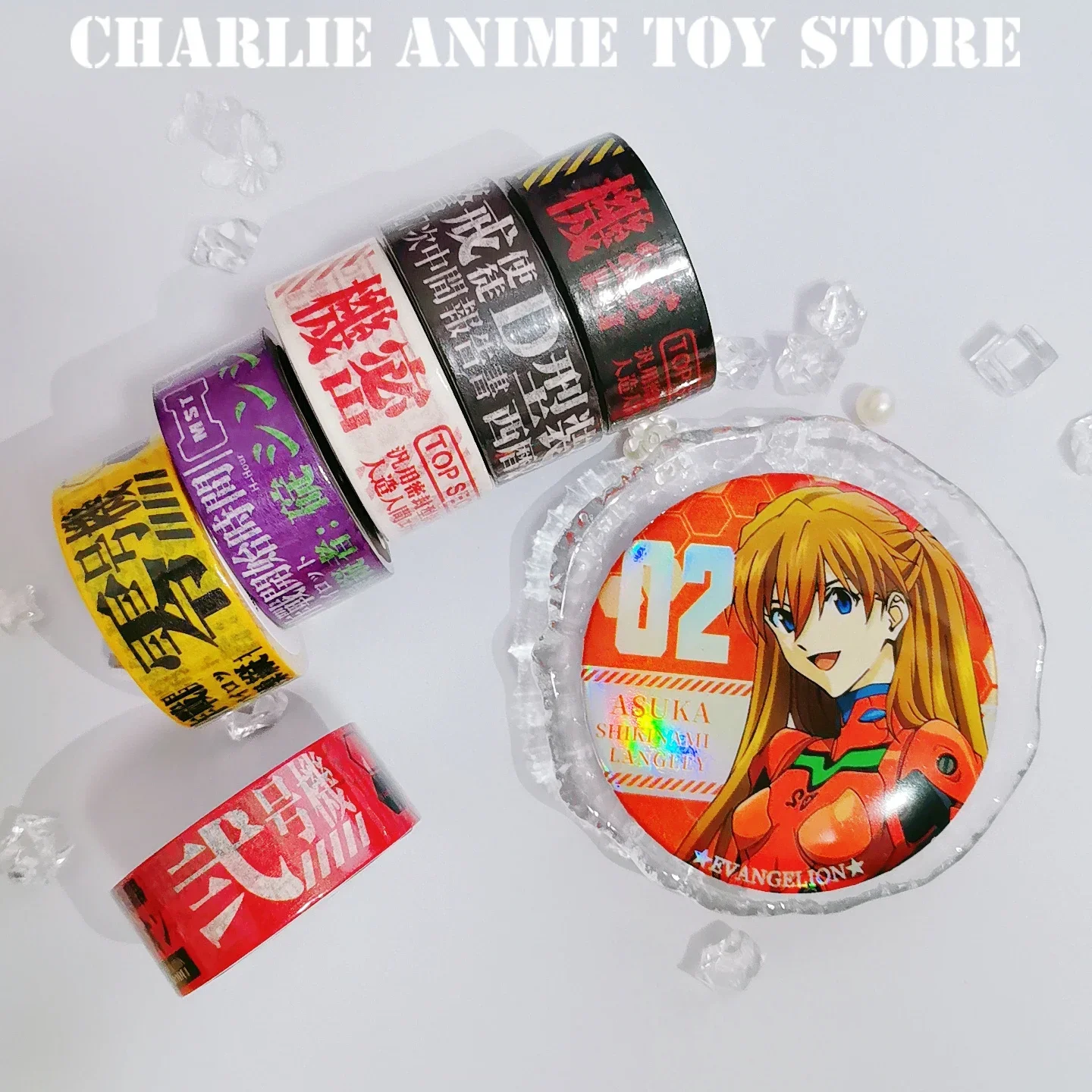 Classic Anime First Edition Asuka 01 Ayanami Rei Colored Mark Free Tearable Text Tape Luggage Sticker Warning Strip DIY Journal