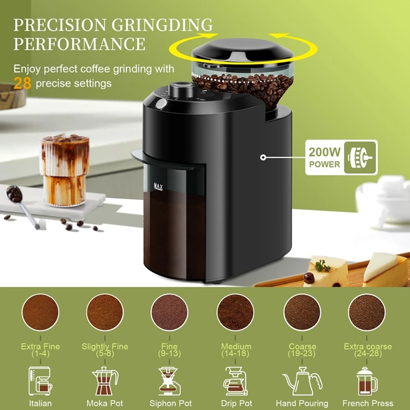 Electric Burr Coffee Grinder 28 Grind Settings for 12 Cups Adjustable Professional Bean Grinder Coffee Grinder US Plug