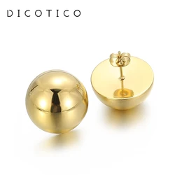 Simple Round Stainless Steel Earrings For Women Girl Gold Silver Color Ball Beads Ear Stud Semicircle Geometric Jewelry Gifts
