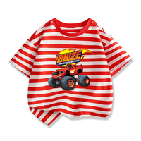 Blaze And The Monster Machines Children's Clothes Summer Kids Short-sleeved New Boys  Summer Solid Color Striped T-shirt Clothes