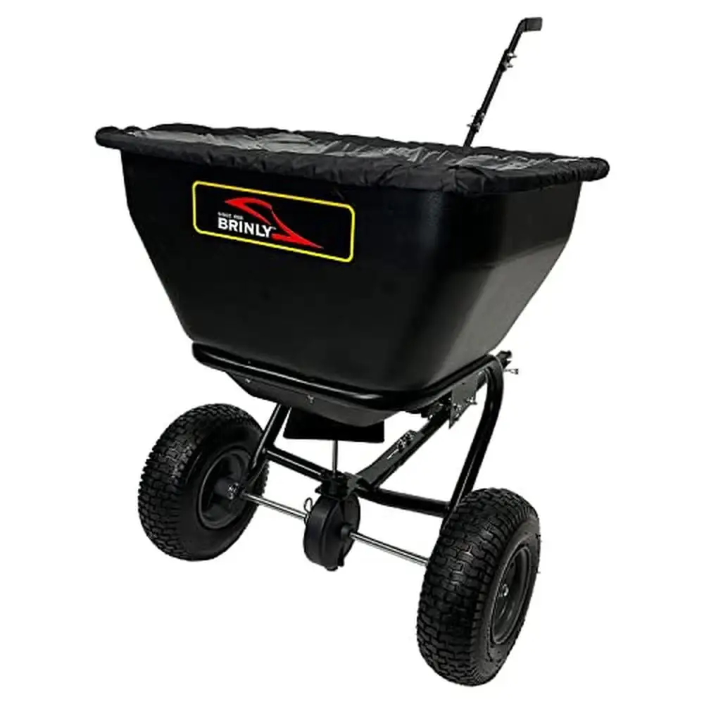 Deluxe Tow Broadcast Spreader 175 lb Capacity Extended Handle Weatherproof Cover Rust-Proof Durable Design Autoflow Spread