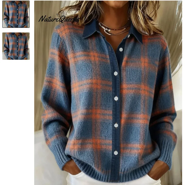 

Women's Casual Shirt Blouse 2025 Spring Autumn New Shirt Vintage Plaid Long Sleeve Shirts Fashion Daily Female Streetwear Blouse